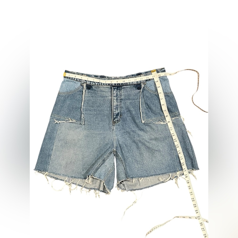 NWOT Ksenia Schnaider Shorts Womens Fringed Blue Denim High Waisted Size XL - Picture 12 of 15